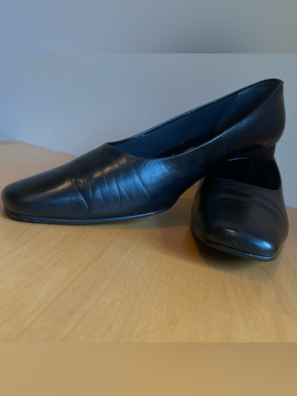 Nordstrom Black Leather Square-Toe Low Heel Pumps